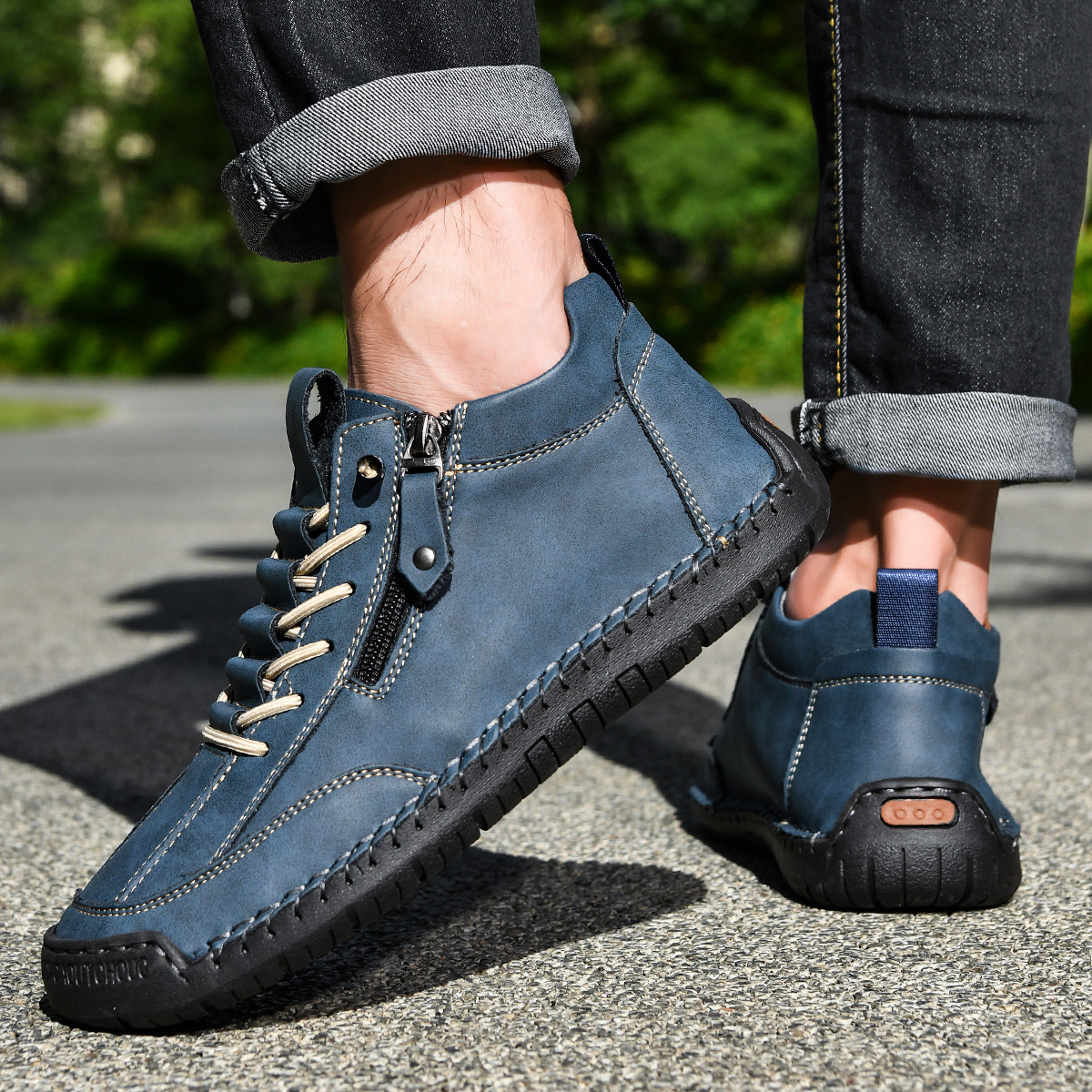 Herresko i nubuck med lynlås